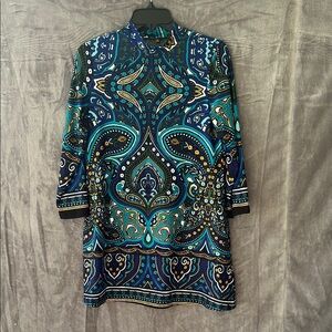 Melissa Paige Blue and Gold Paisley Dress